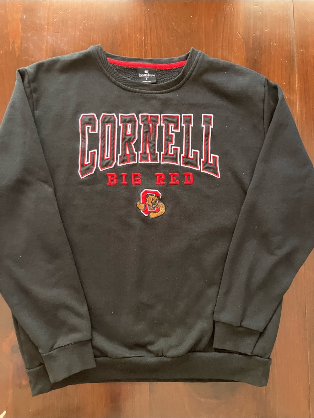 Cornell Big Red Black Crewneck Sweatshirt, Large, Great Used Condition